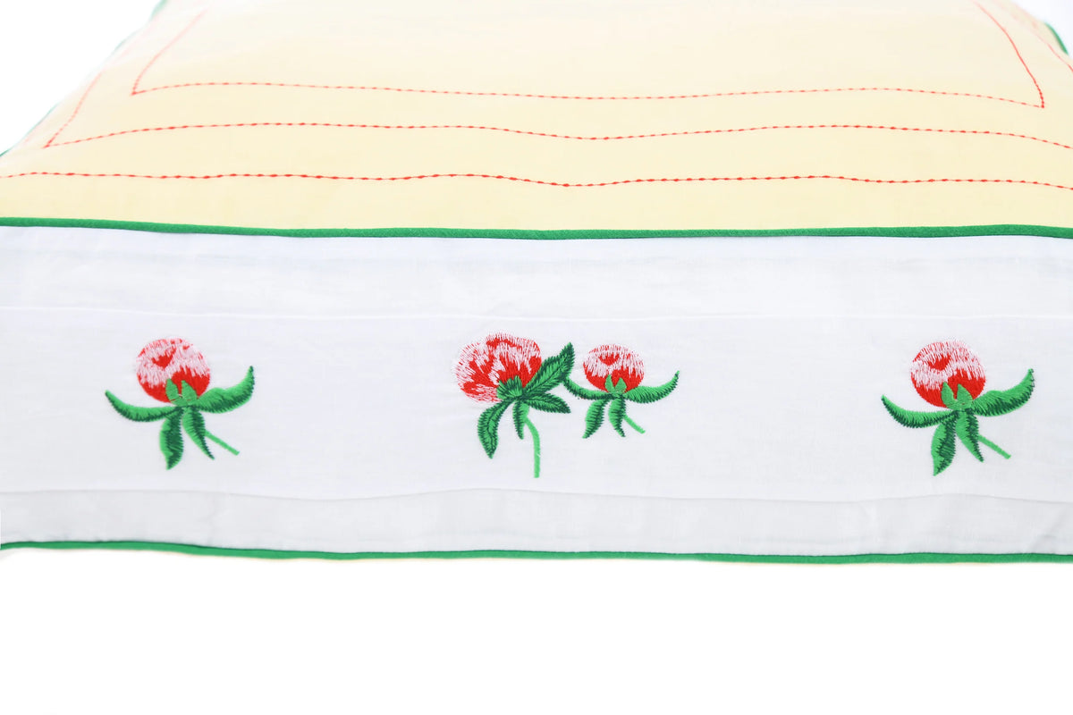 RED PEONY Cushion Yellow White Triple Stitch